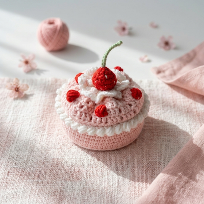 Strawberry Cake Cup Holder Crochet Pattern
