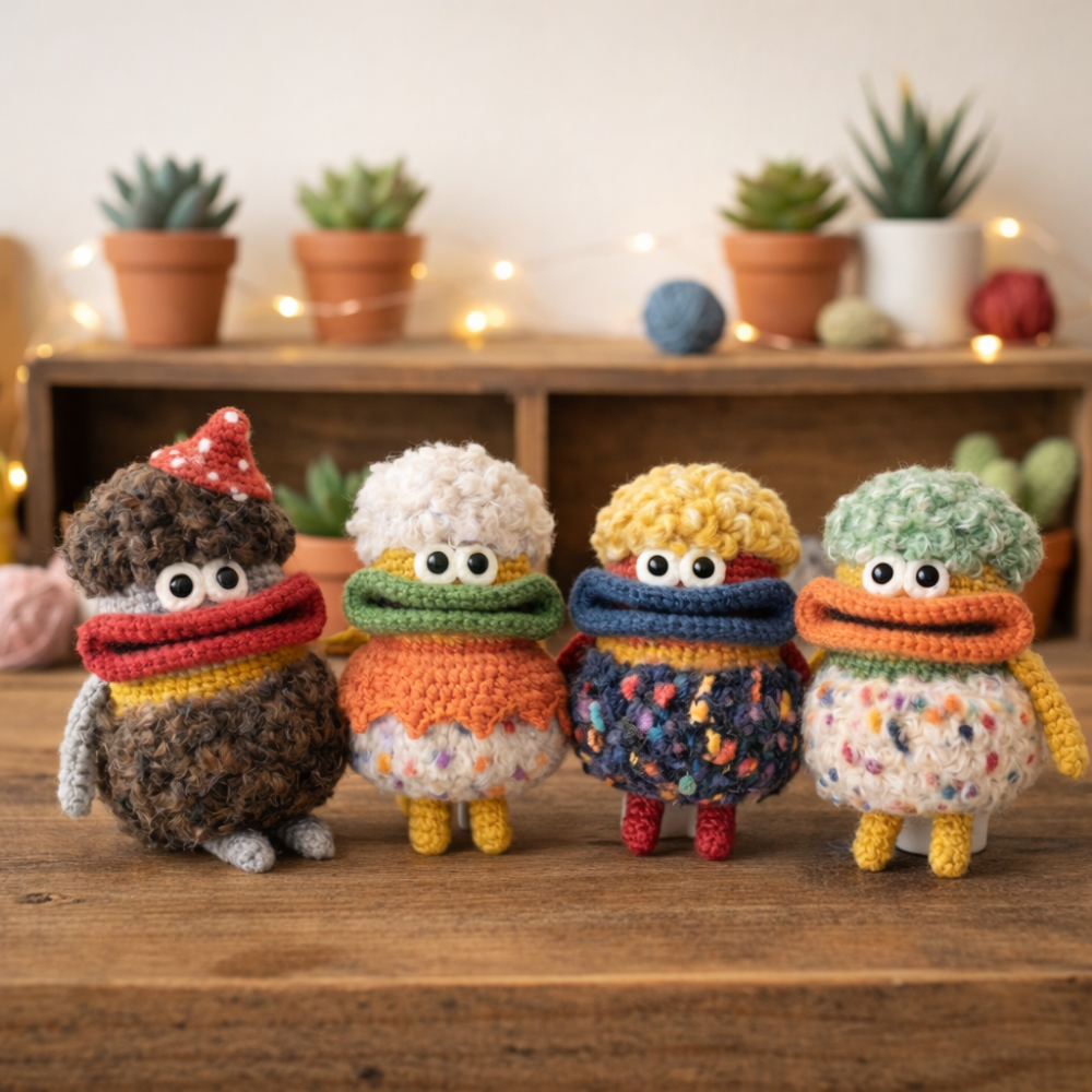 4-in-1 Colorful Amigurumi Big Lips Monster Pouch Crochet Pattern