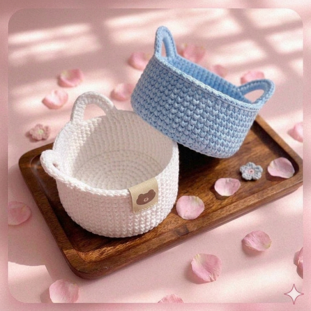 Adorable Cat-Eared Crochet Baskets