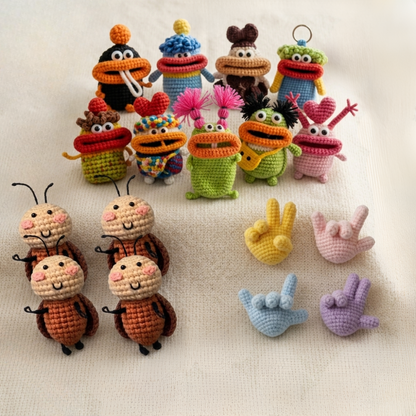 3-in-1 Crochet Set: Big-Mouth Monsters, Hand Keychains & Adorable Roaches