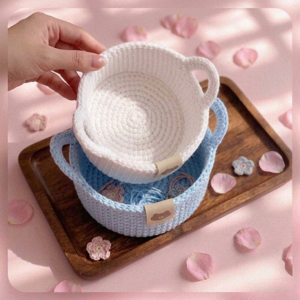 Adorable Cat-Eared Crochet Baskets