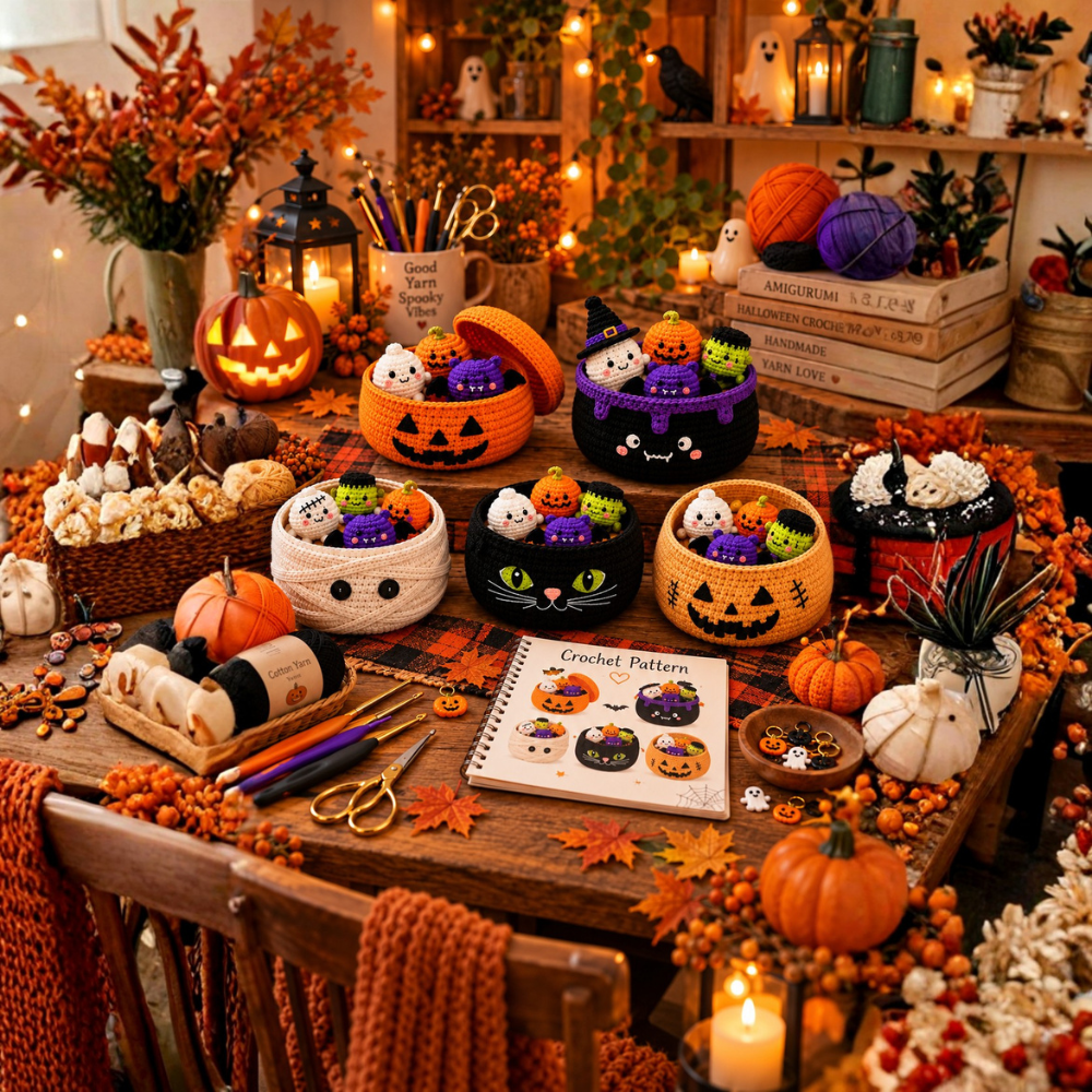 5 Halloween Basket Dumplings Crochet Pattern