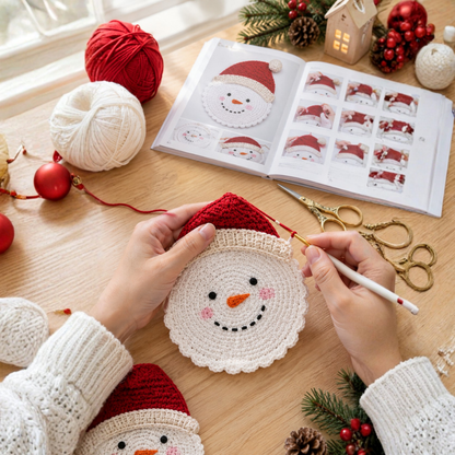 Christmas Snowman Crochet Coaster Pattern