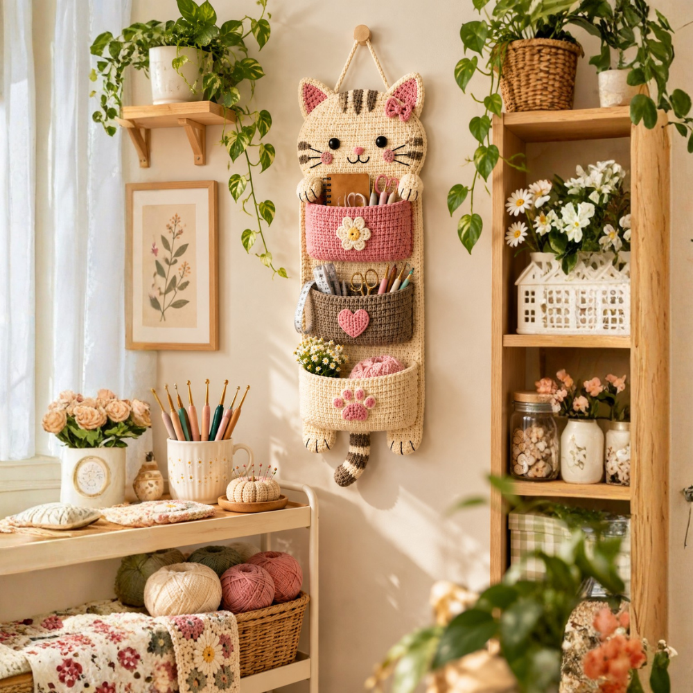 Crochet Cat Wall Organizer Pattern