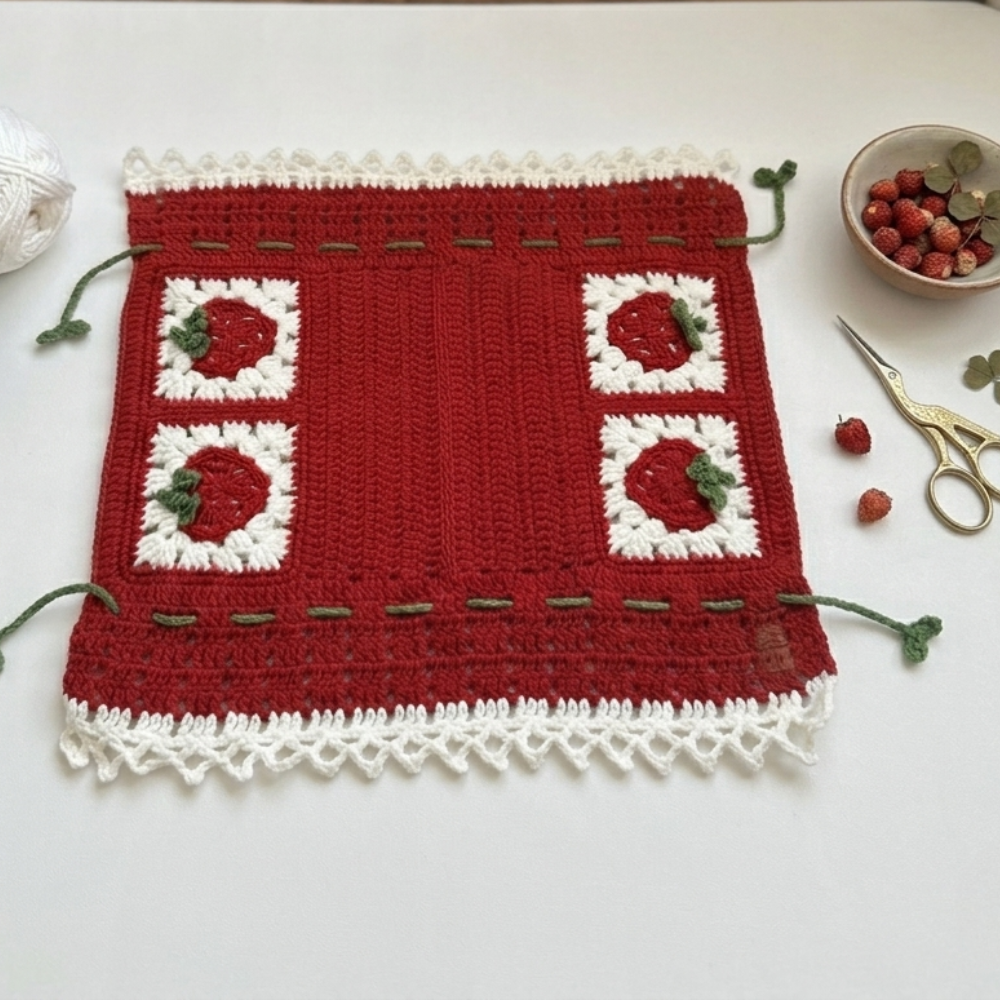 Sweet Strawberry Candy Cane Tissue Cover Crochet Pattern