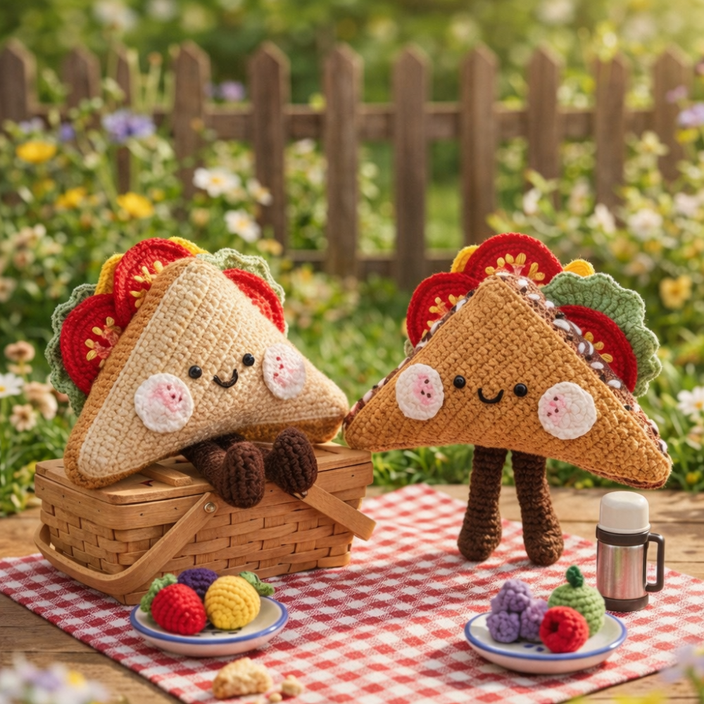 Crochet Kawaii Sandwich Plush – Cute Amigurumi Food Toy Crochet Pattern