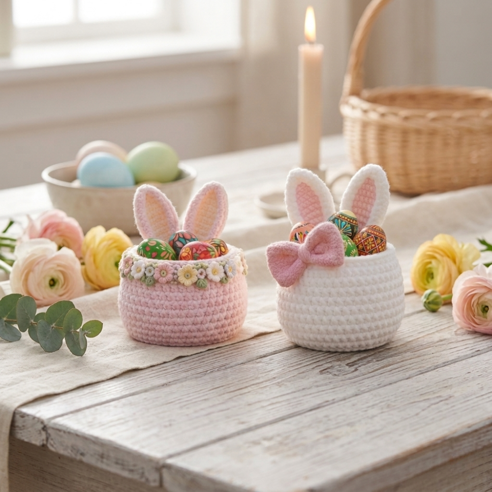 2-in-1 Handmade Crochet Easter Bunny Baskets