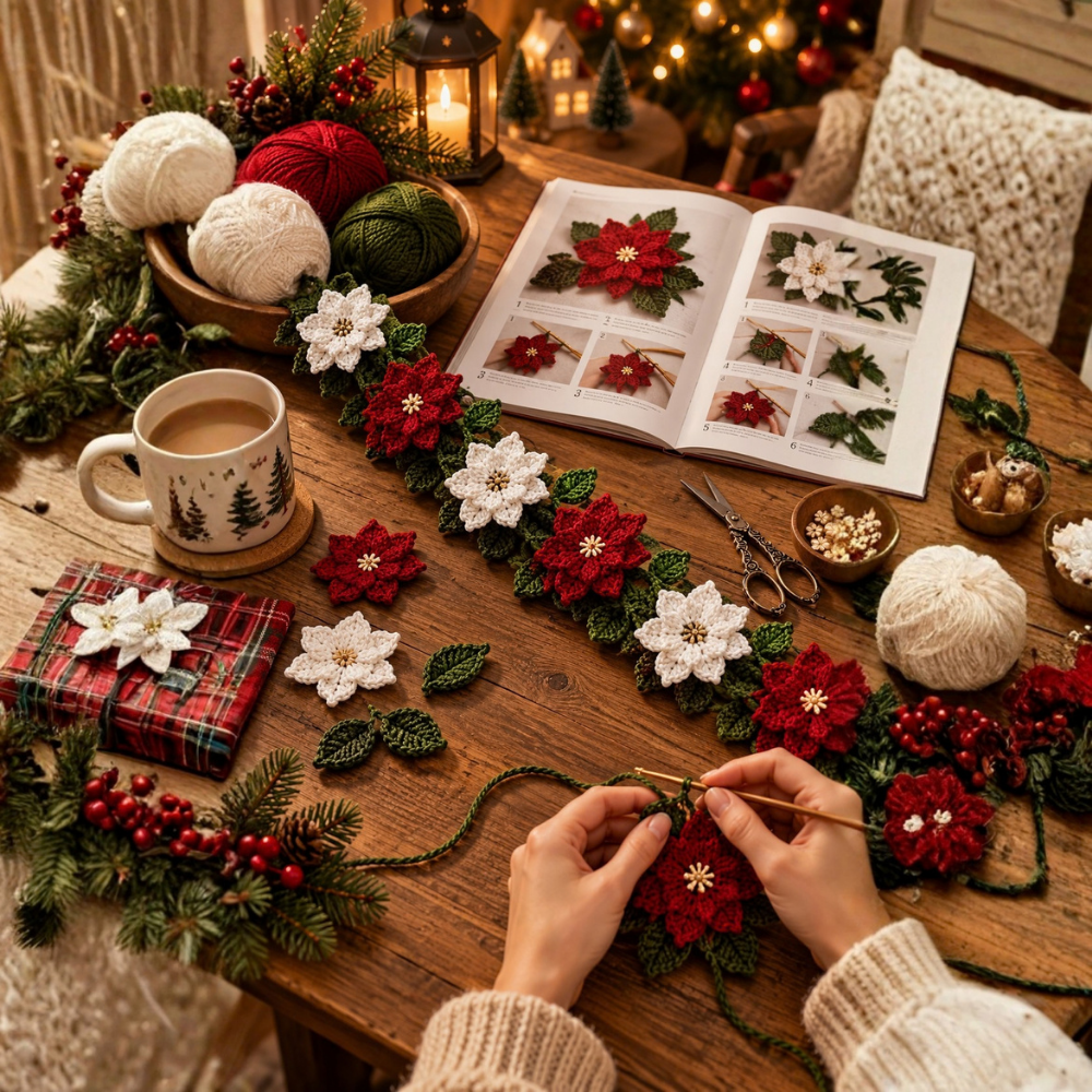 Crochet Poinsettia Garland Pattern