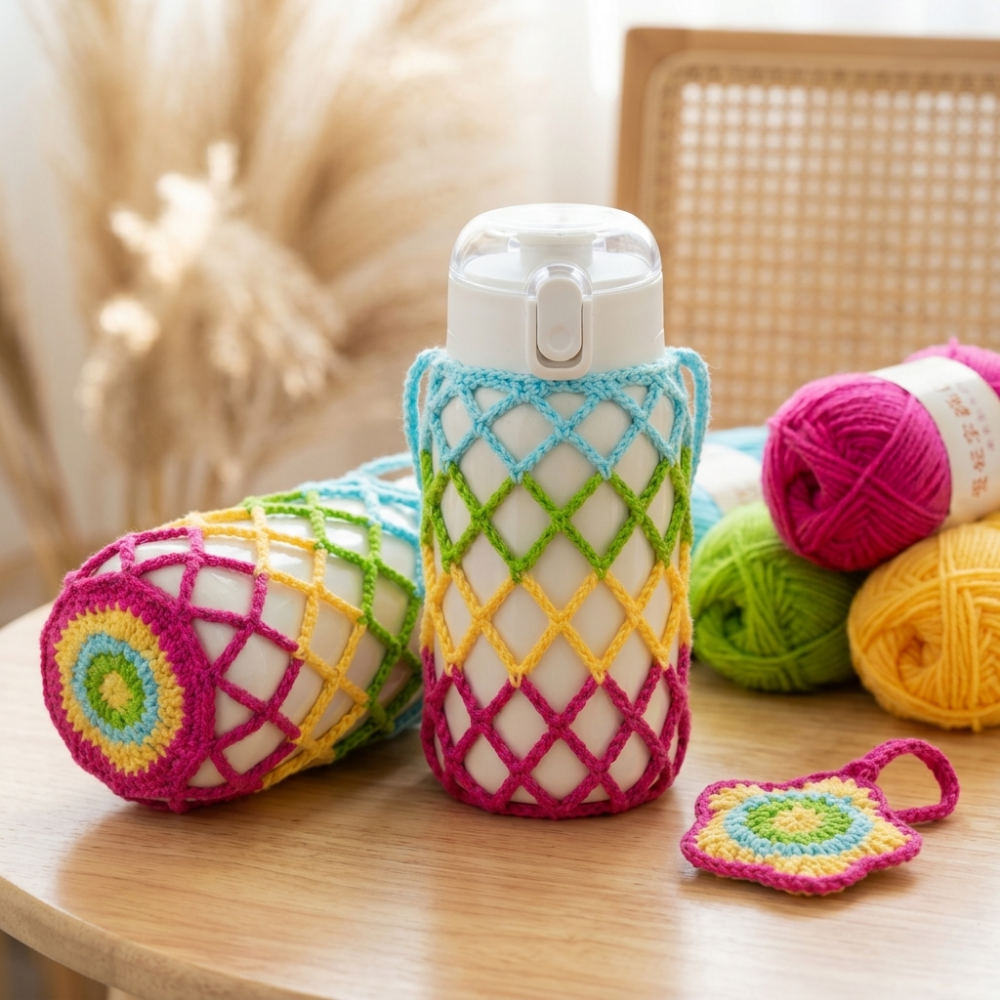 2-in-1 Rainbow Bottle Holder & Keychain Crochet Pattern
