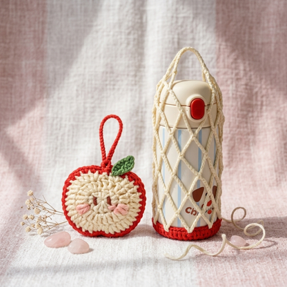 3-in-1 Fruit Crochet Pattern Bundle – Water Bottle Holder, Mesh Bag & Bag Charm