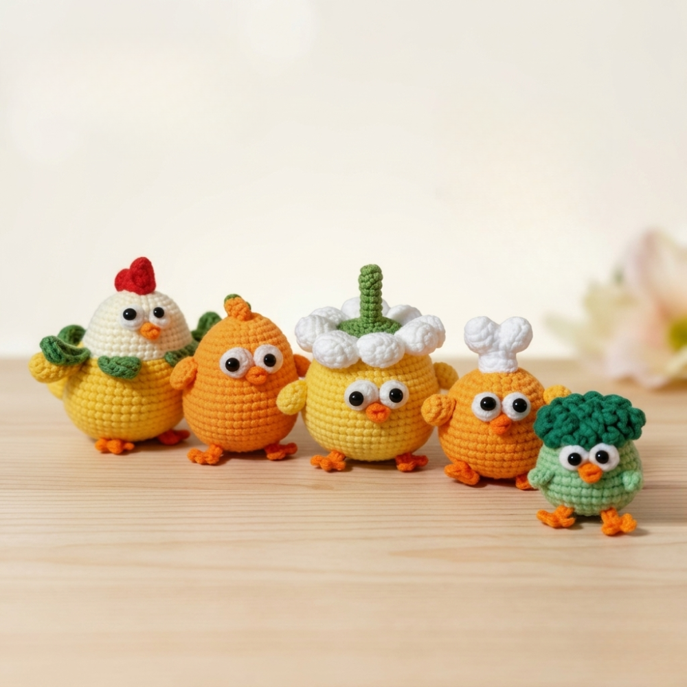 5-in-1 Chick Amigurumi Crochet Pattern Bundle