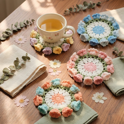 Combo Rose Water Bottle Holder Flower Coaster Crochet Pattern