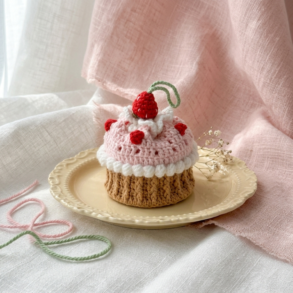 Strawberry Cake Cup Holder Crochet Pattern