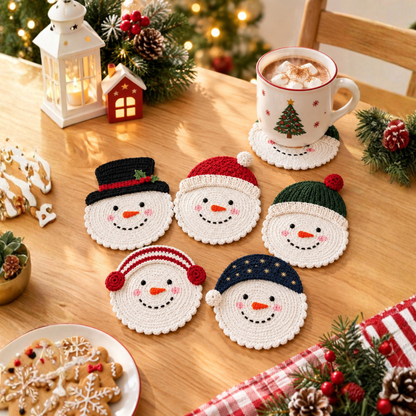 Christmas Snowman Crochet Coaster Pattern
