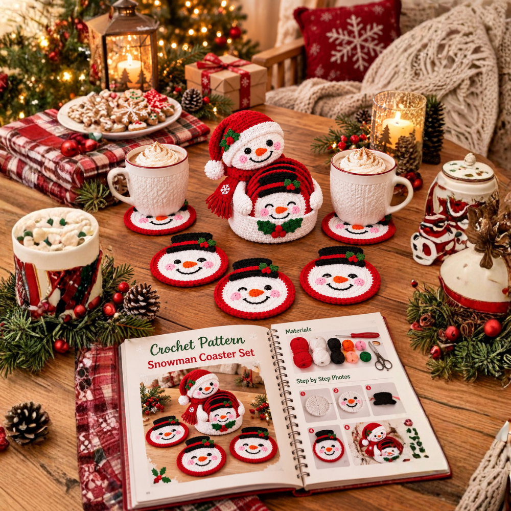 5 Snowman Crochet Coaster Pattern