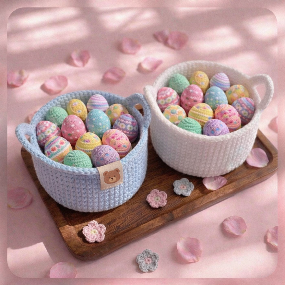 Adorable Cat-Eared Crochet Baskets