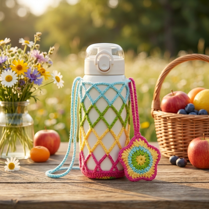 2-in-1 Rainbow Bottle Holder & Keychain Crochet Pattern