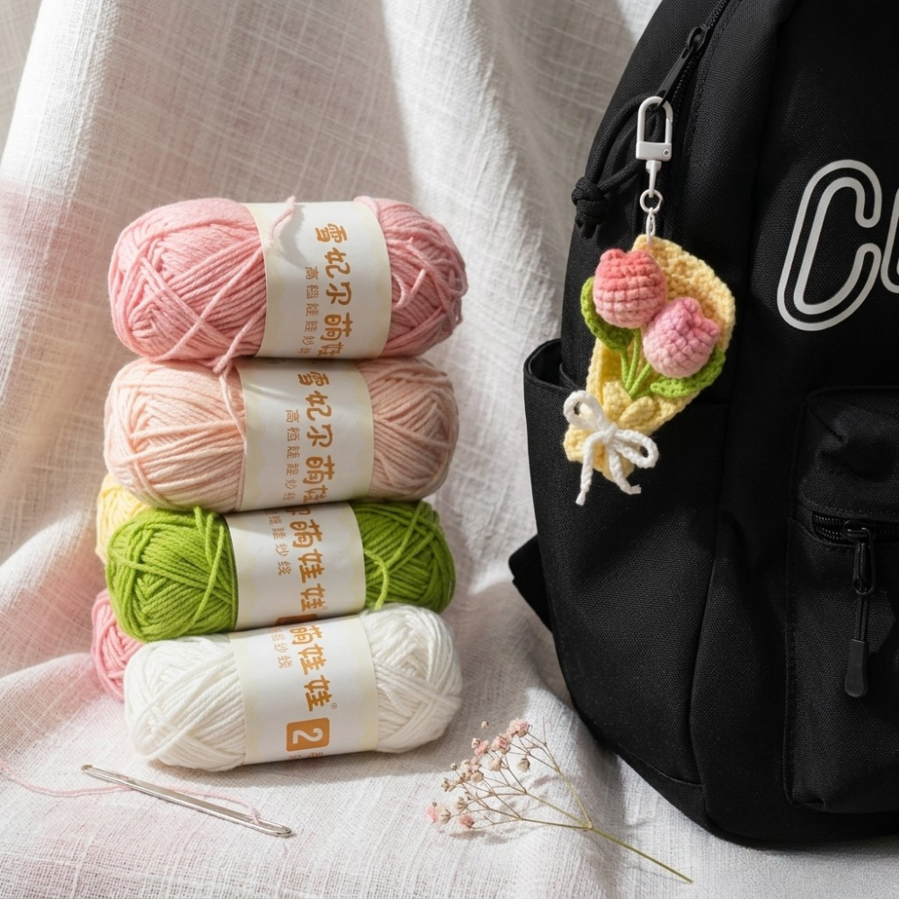 Mini Tulip Bouquet Keychain Bag Charm Crochet Pattern