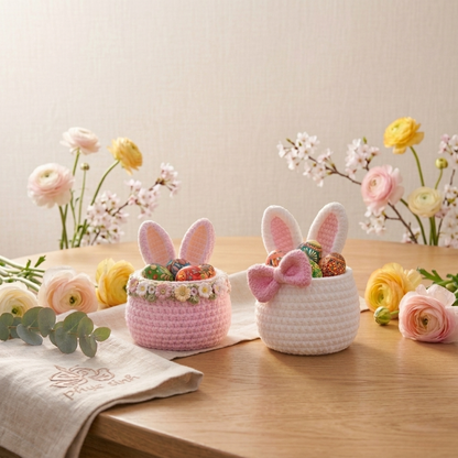 2-in-1 Handmade Crochet Easter Bunny Baskets
