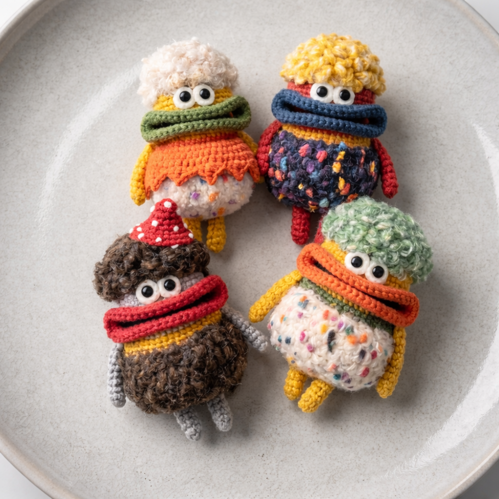 4-in-1 Colorful Amigurumi Big Lips Monster Pouch Crochet Pattern