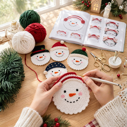 Christmas Snowman Crochet Coaster Pattern