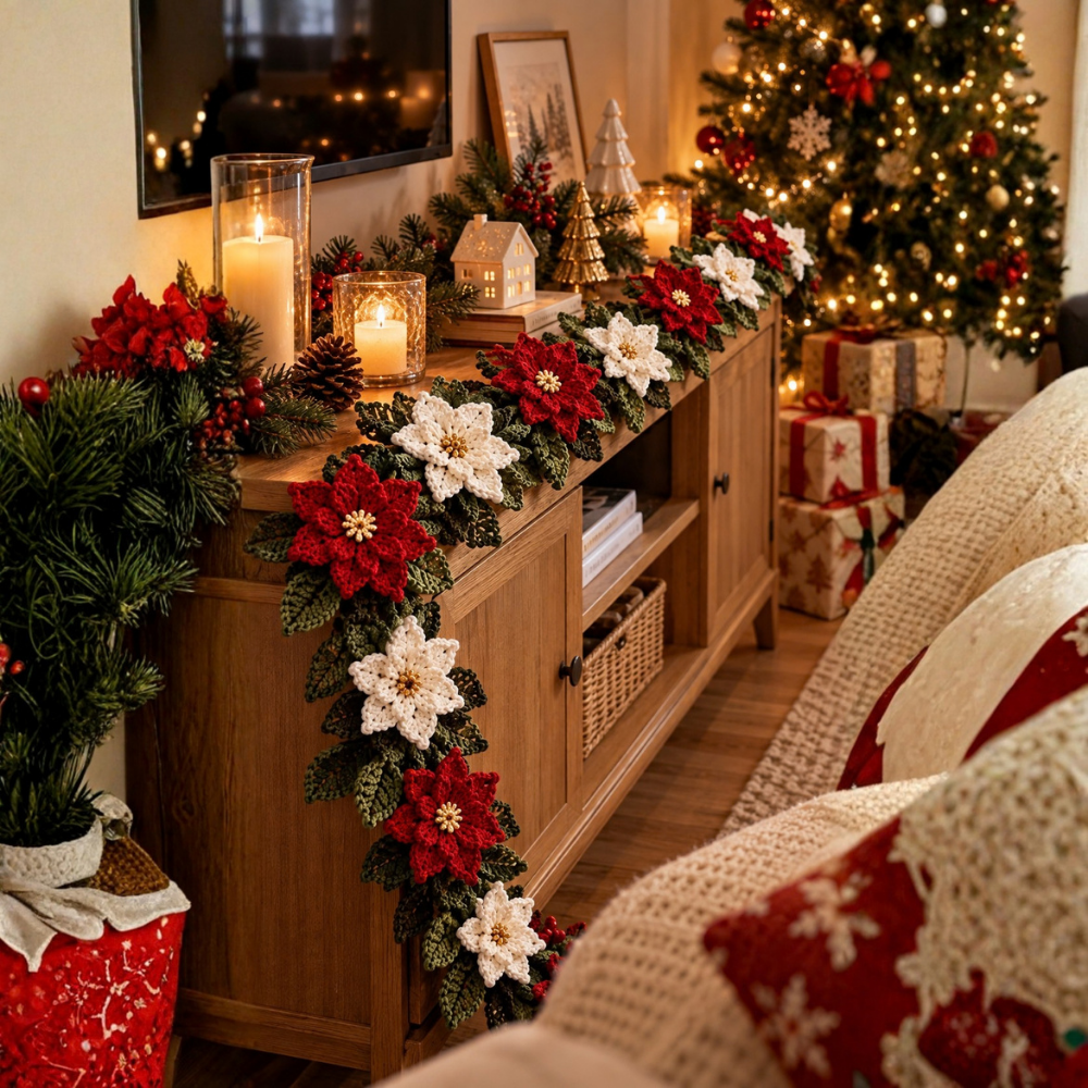 Crochet Poinsettia Garland Pattern
