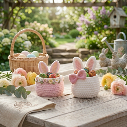 2-in-1 Handmade Crochet Easter Bunny Baskets