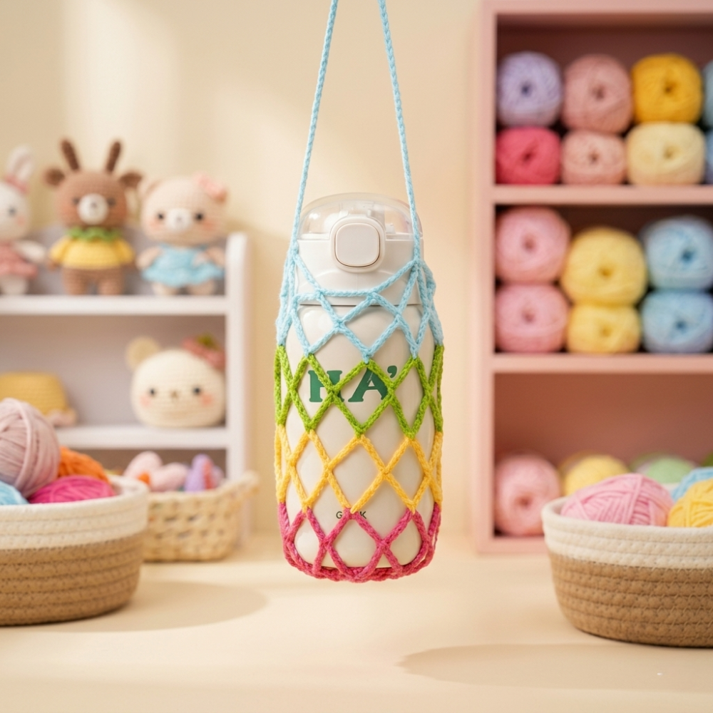 2-in-1 Rainbow Bottle Holder & Keychain Crochet Pattern