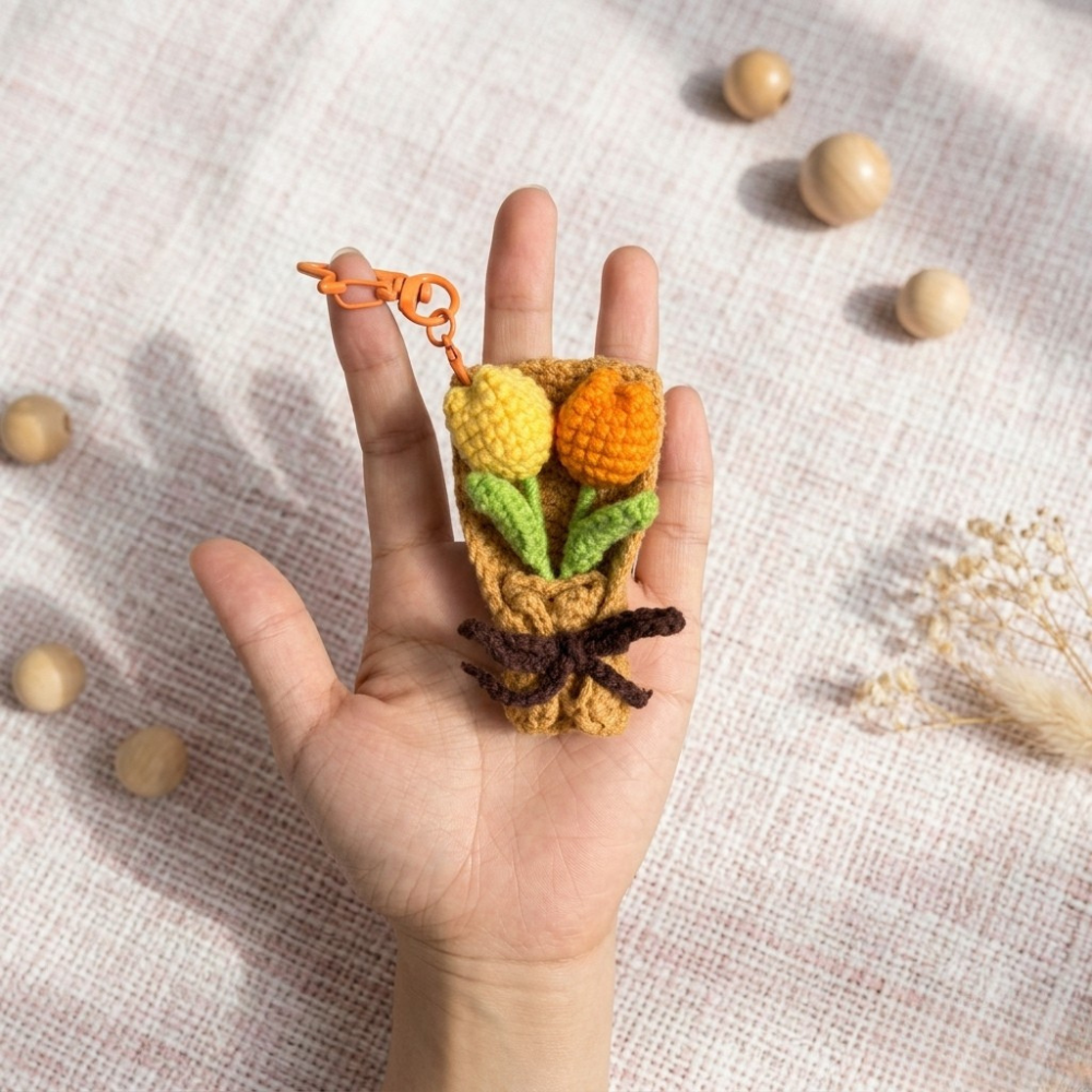 Mini Tulip Bouquet Keychain Bag Charm Crochet Pattern