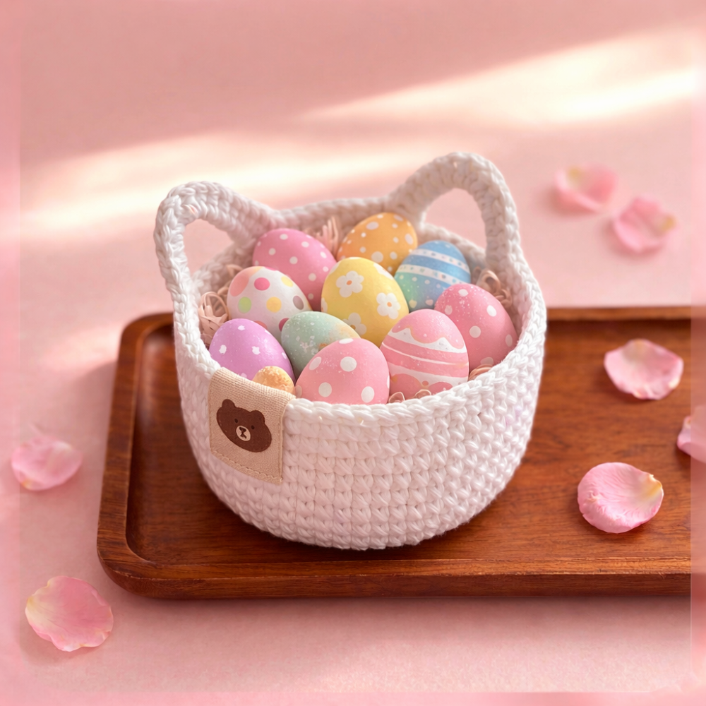 Adorable Cat-Eared Crochet Baskets
