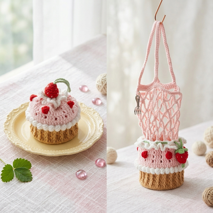 Combo Rose Strawberry Cake Bottle Holder Crochet Pattern