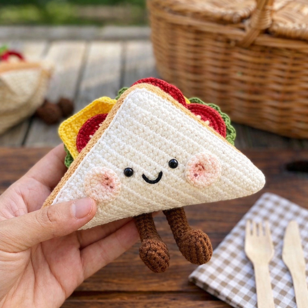 Crochet Kawaii Sandwich Plush – Cute Amigurumi Food Toy Crochet Pattern