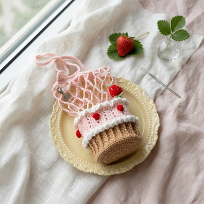 Combo Rose Strawberry Cake Bottle Holder Crochet Pattern