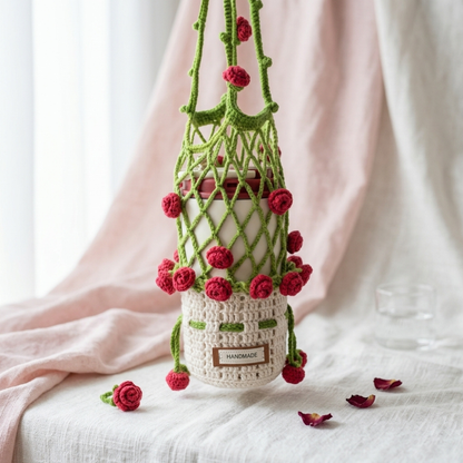 Combo Rose Water Bottle Holder Flower Coaster Crochet Pattern