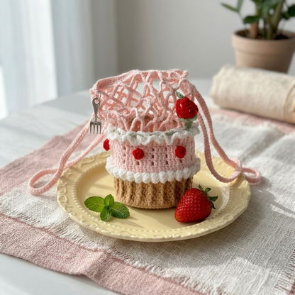 Strawberry Cake Cup Holder Crochet Pattern