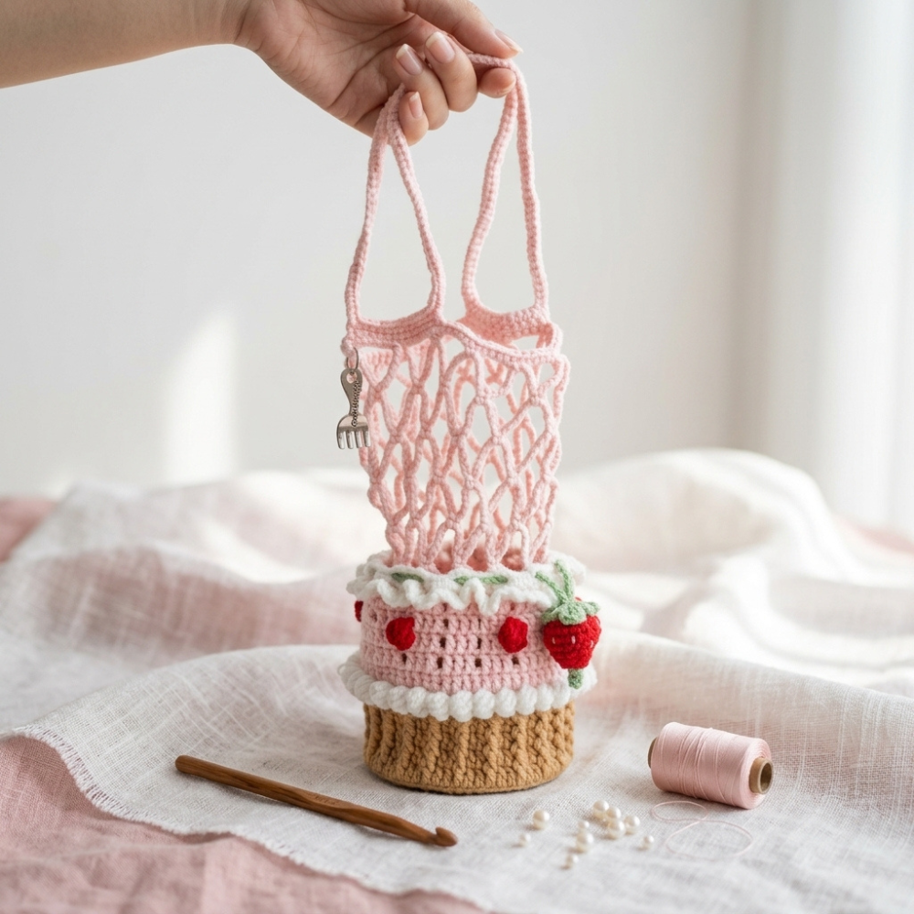 Strawberry Cake Cup Holder Crochet Pattern
